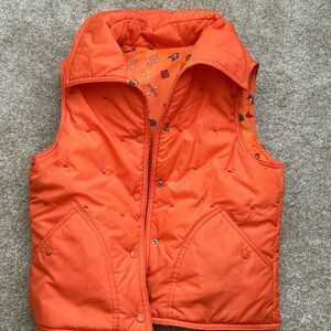 VTG Saska Skiwear Orange Hyroglyphics Snap Puffer Reversible Vest Sz S Y2K Retro